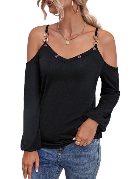 

cold shoulder chain detail tee t8d9#, White