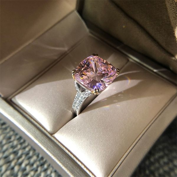 

100% s925 sterling silver sparkling square pink yellow white high carbon diamond wedding rings for women fine jewery gifts 220728, Slivery;golden