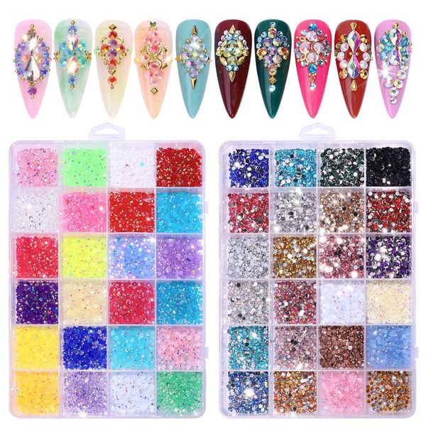 Decorações de arte na unha Decorações a granel Jelly Ablatback Resin Rhinestones em caixa Cabine Cabol Cor 3D Diy Deco Bling Supplies for para