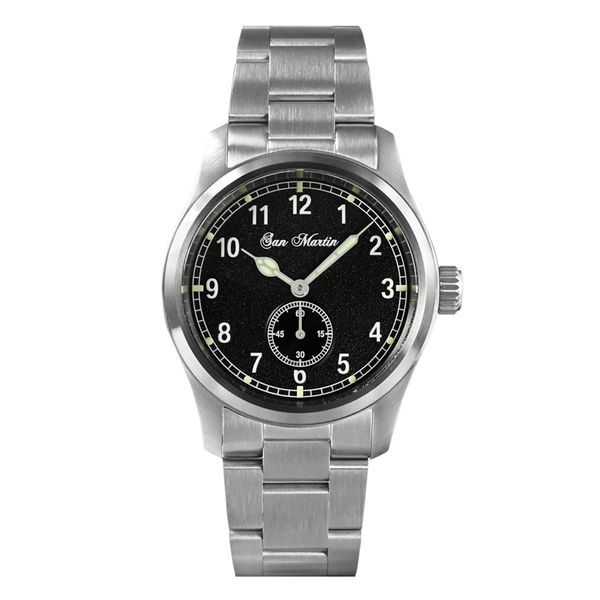 

san martin 37mm pilot watch ronda 6004 quartz movement military simple fashion style men wristwatch 20 bar luminous relojes, Slivery;brown