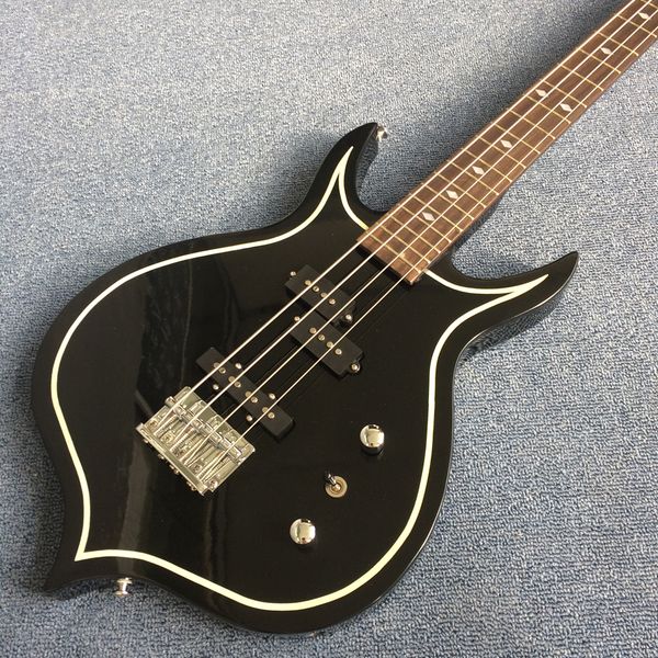 

4 string electric bass guitar, black bass guitar,rosewood fingerboard