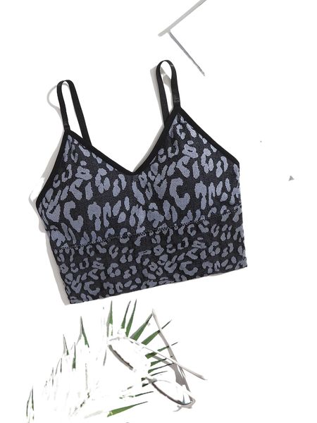 

leopard print sports bra e7e7#, Gray