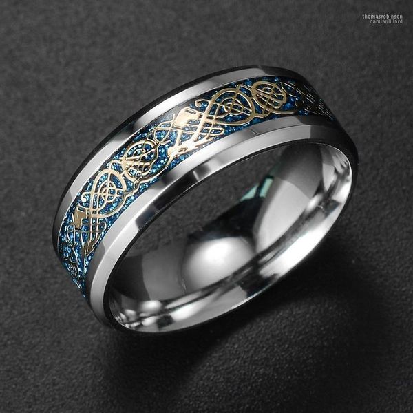 Fedi nuziali Colore argento Dragon Ring Uomini e donne Squisito modello in acciaio inossidabile Gioielli di moda Amici Regali di famiglia1