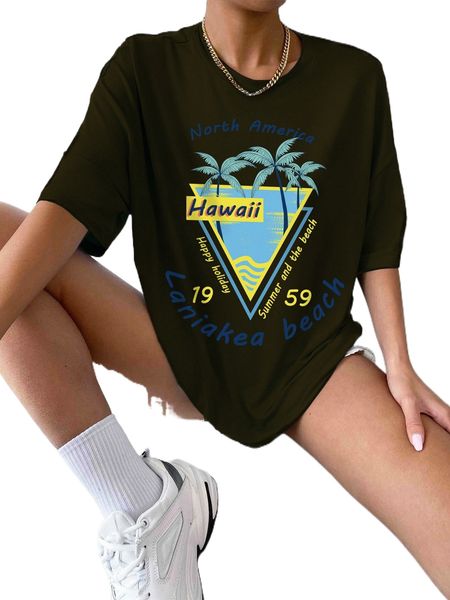 

tropical & letter graphic oversized tee 46io#, White