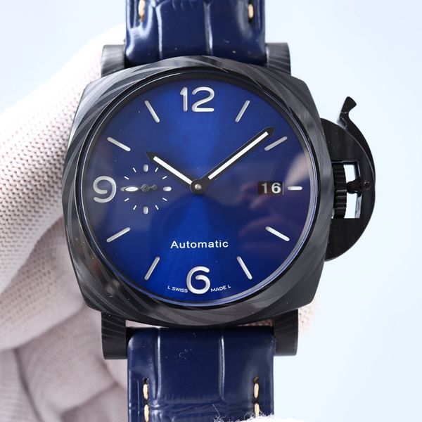 

pam men watches automatic watch 47mm blue color carbon fibre case man luminous calendar mechanical watch 01664, Slivery;brown