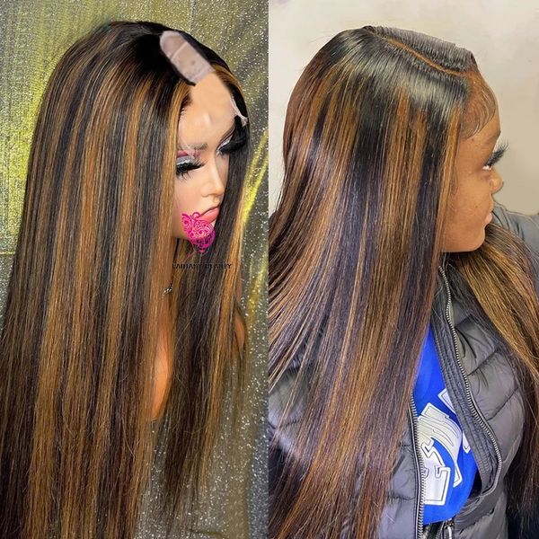 

bone straight highlight blonde100% brazilian virgin u part human hair wigs for women brown 250density unprocessed half wig, Black