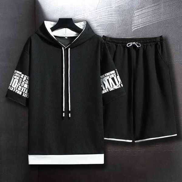 

shorts for men casual summer fashion 2 piece set mens streetwear hip hop casual short sleeves shirt and shorts outer clothes l220607, Gray