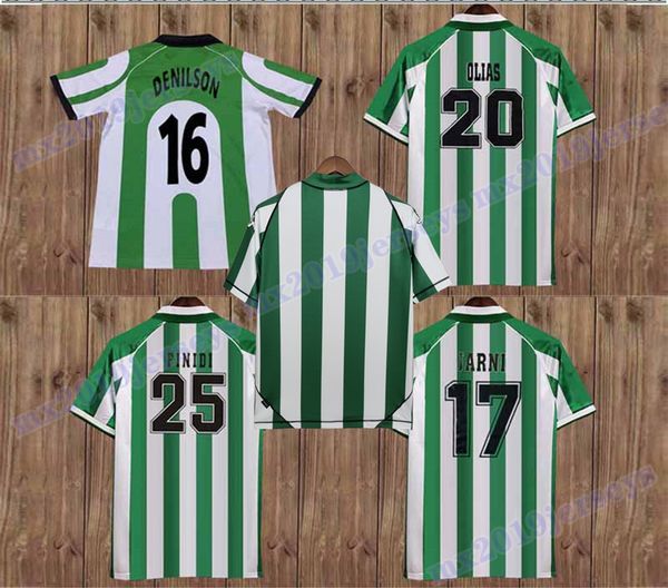 

1993 94 95 denilson olias finidi mens retro soccer jerseys 96 97 98 home grenn white football shirt camisetas de fÃºtbol short sleeve uniform, Black;yellow