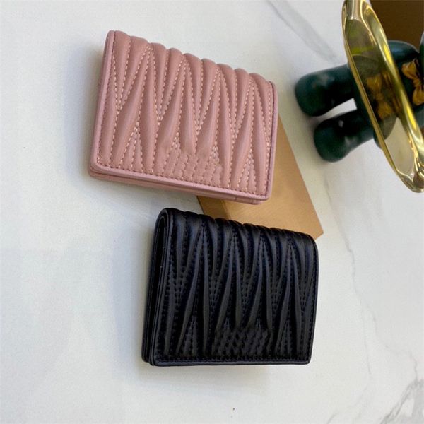 

classic fold sheepskin wallet women card holder money clips leather purse metal letter designer wallets with box, Black