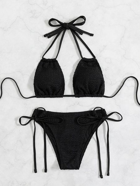 

halter triangle bikini swimsuit n3h4#, White;black