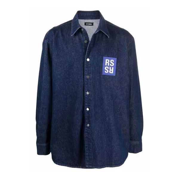 

men's casual shirts high street: raf simons style 2021fw classic leather brand denim loose shirt in stock, White;black