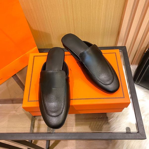

light luxury flat slippers op47 for women 2022 summer wear fashion leather bag-head versatile comfortable breathable loafer cool slippers, Black
