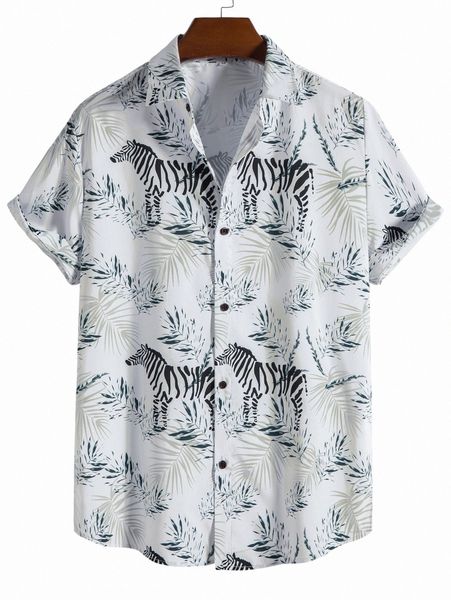 

men zebra & tropical print shirt without tee 08pc#, White;black
