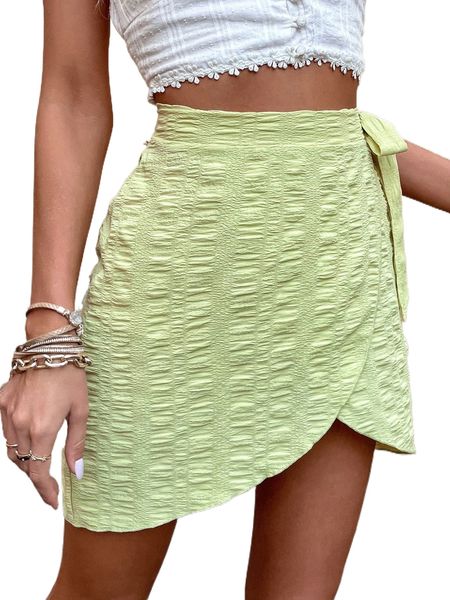 

textured knot side wrap skirt a9ns#, Black