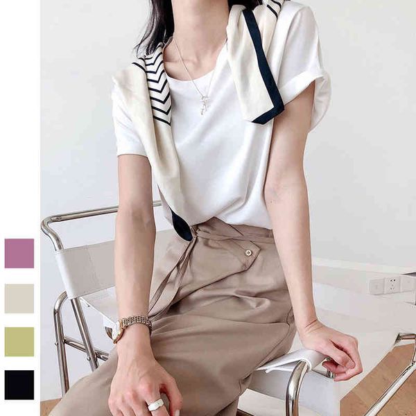 

women's t-shirt 5-color light board basic round neck tee product silky cool summer short sleeve casual versatile 7tze, White