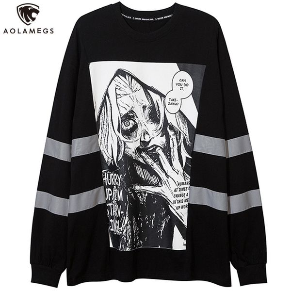 

aolamegs hoodie sweatshirts men anime gothic horror comic pullover casual long sleeve high street hip hop streetwear 220716, Black