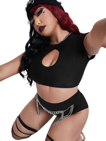 

plus cut-out bikini swimsuit w38j#, White;black