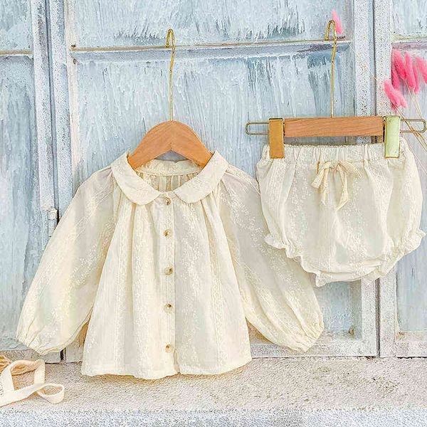 

spring autumn toddler baby girls clothes suit newborn baby girl fashion clothing set long sleeve shirt + pp shorts aa220316, White