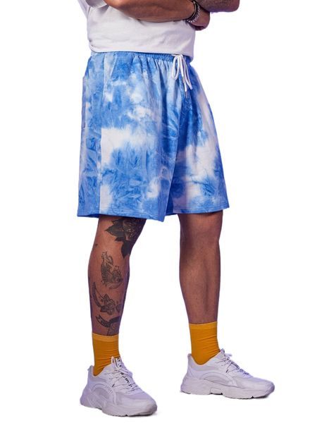 

extended sizes men tie dye drawstring waist shorts e8lk#, White;black