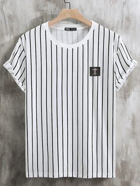 

men striped print patched detail tee i8lw#, White;black