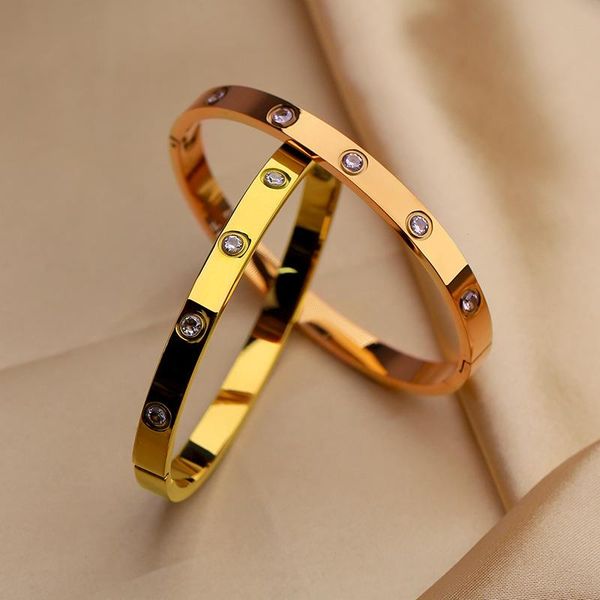 

luxury brand 6mm crystal bangle bracelet for women gold color 316l stainless, Black