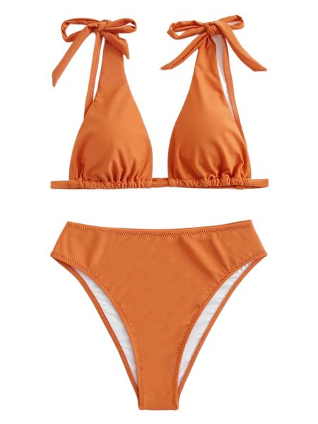 

tie shoulder high waisted bikini swimsuit k99j#, White;black