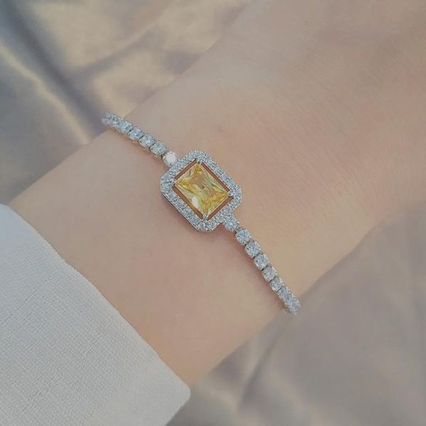 Роскошный бриллиантный браслет медный теннисный циркониевый дизайнер браслета для женщины южноамериканский синий белый желтый розовый золото серебряный шарм