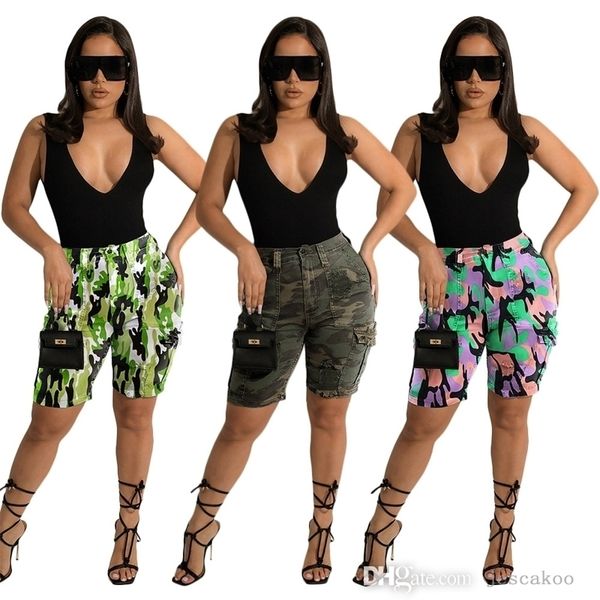 Frauen Jeans Mode Kleidung Hohe Taille Camouflage Gedruckt Shorts Sexy Gebrochenes Loch Tasche Denim Capris Kurze Hosen