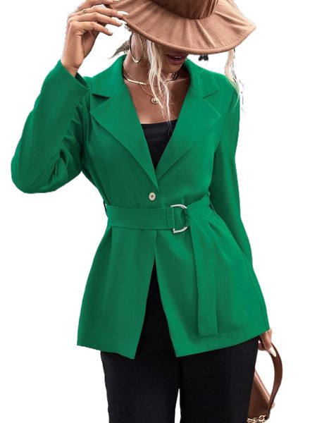 

solid lapel neck belted blazer y6aw#, White