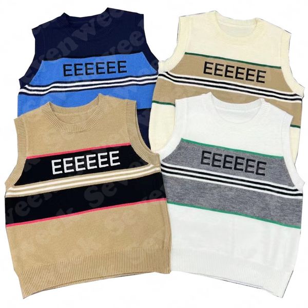 

striped letter womens knitted t shirts designers sleeveless knits vest fashion summer tanks for female, White