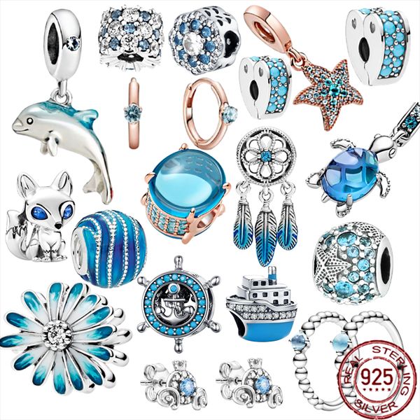 925 Sterling Silver Dangle Charme Blue Lantern Sun Pingente Love Family Forever Bead Fit Pandora Charms Bracelet Diy Acessórios