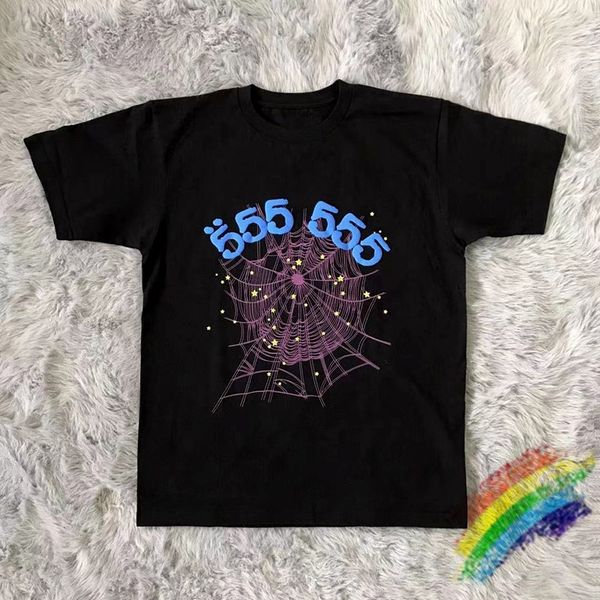 

foaming printing sp5der 555555 angel number t shirt men women quality spider web pattern tshirt tees 220617, White;black