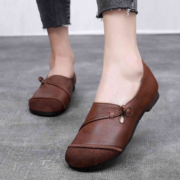 

dress shoes cow leather single shoes women's autumn round head flat bottom comfortable mother leisure grandmother non slip zxhb, Black