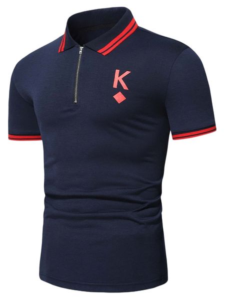 

men letter & playing card print striped trim polo shirt 63fi#, White;black