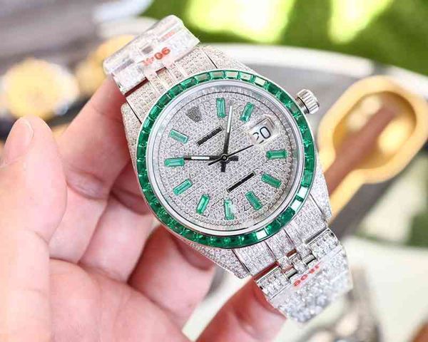 

uxury watch date moissanite watches wristwatch luxury designer fashion quality watch pave diamond automatic mechanical movement, Slivery;brown