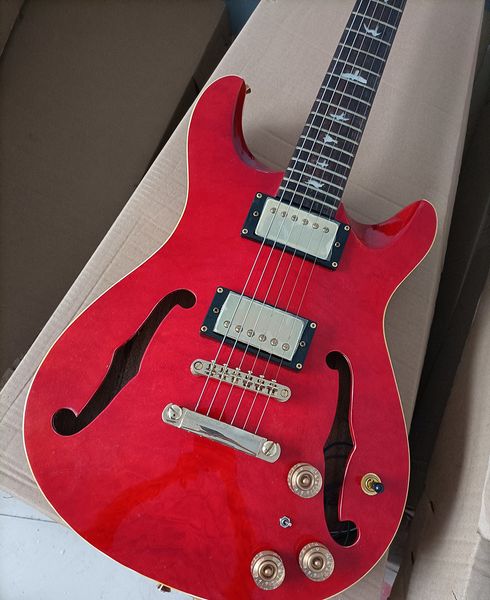 

6 strings semi-hollow red electric guitar with rosewood fretboard