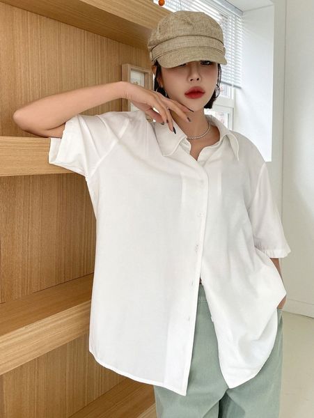 

dazy button front drop shoulder blouse u0il#, White