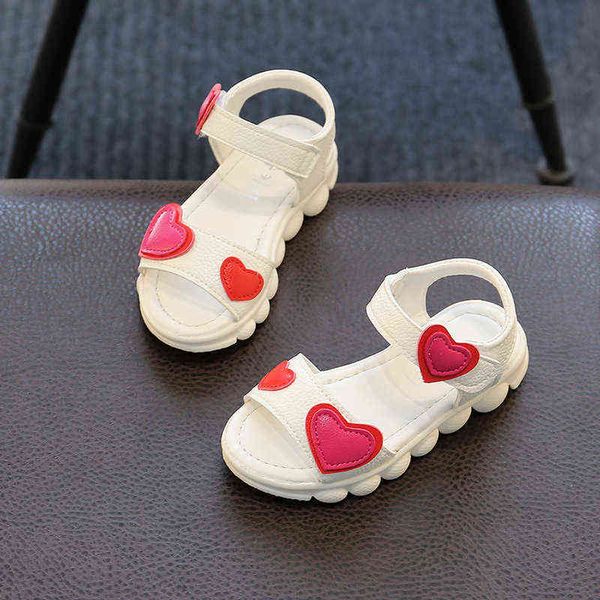 2022 Sommersandalen für Mädchen Schuhe Liebe Flats Prinzessin Schuhe Baby Dance Kleinkindschuhe Kinder Sandalen Kinder Beach Schuh rosa weiß G220523