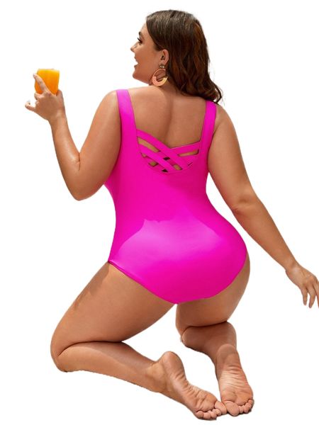 

plus neon pink crisscross back one piece swimsuit t7sh#, White;black