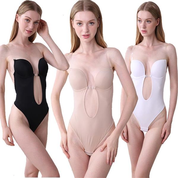 

shaped woman deep v bodysuit shapewear bra body shaper backless plunge thong push up padded suit convertible seamless lace, Black;white