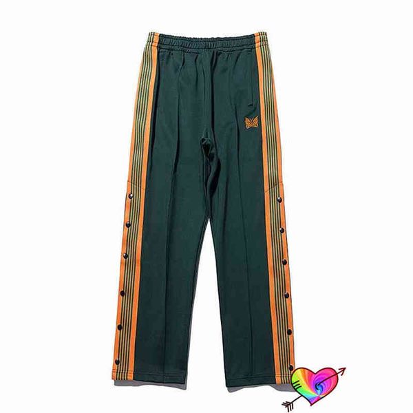 

classic stripe needles pants men women side button webbing needles sweatpants embroidered butterfly awge trouser t220803, Black