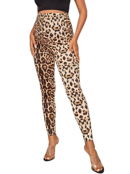 

maternity leopard print adjustable waist leggings k3t2#, Black