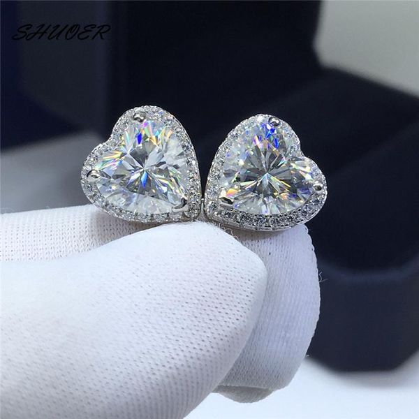 

stud classic 925 sterling silver brilliant cut total 4 carat pass diamond d color moissanite heart earrings women jewelrystudstud, Golden;silver