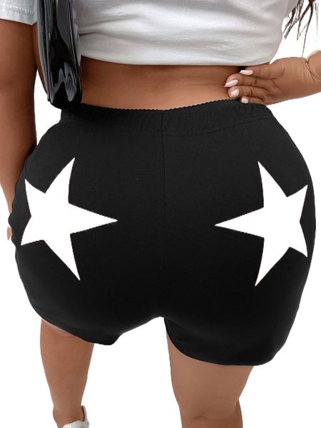 

plus star print biker shorts 68f2#, Black