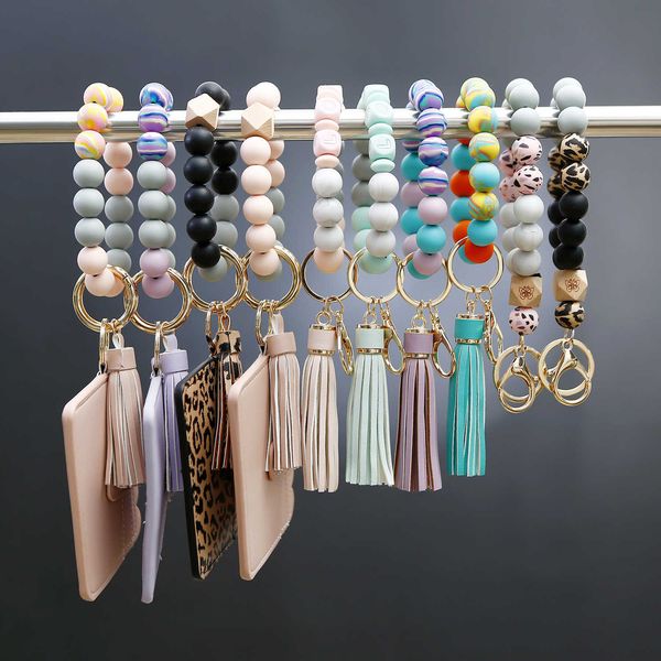 

silicone bracelet wrist car key chain pendant leather pu tassel card bag bracelet key ring female, Silver
