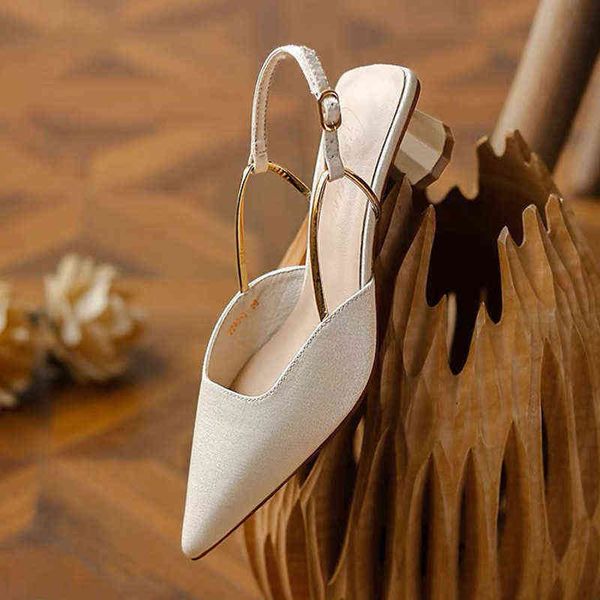 

sandals luxury pointed high heels french elegant one belt buckle chunky heeled s, Black