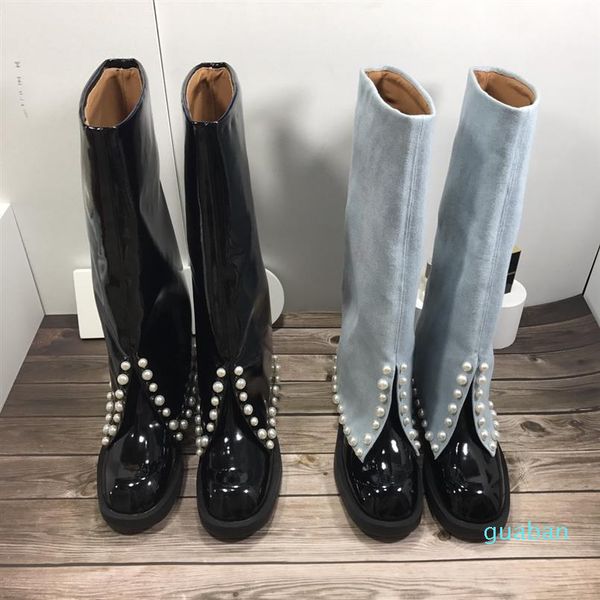 Botas altas de moda e inverno Boots p￩rolas de cabeceiras de costura da cabe￧a de p￩rola tambor de moda de gr￣o inteiro 18 cm tamanho de 18 cm