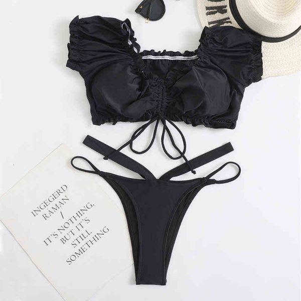 

swimsuit split women's solid color pull edge swimsuit bikini, White;black
