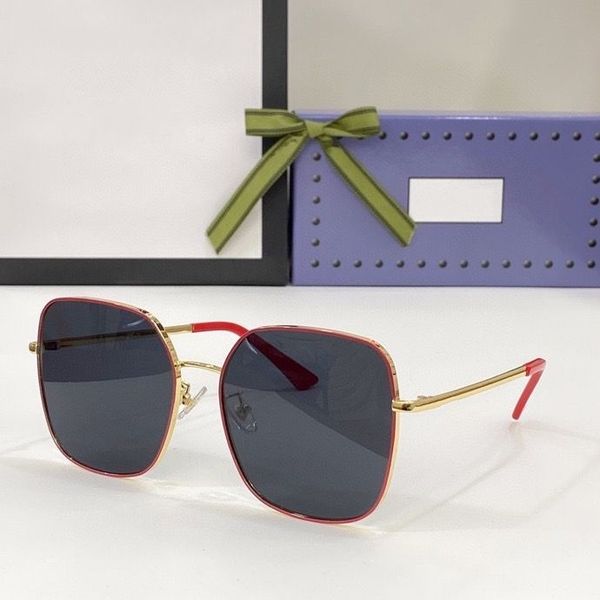 

2022 women men fashion sunglasses gold red metal thin frame big dark grey gradient lenses available with box, White;black