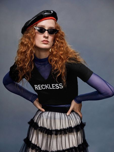 

x reckless ericka letter graphic ribbed tee without mesh o9gl#, White